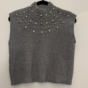 Gray Sleeveless Cropped Sweater with jeweled neckline design from Anthropologie